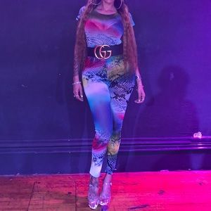 Multi Color snake print 2 piece pants set